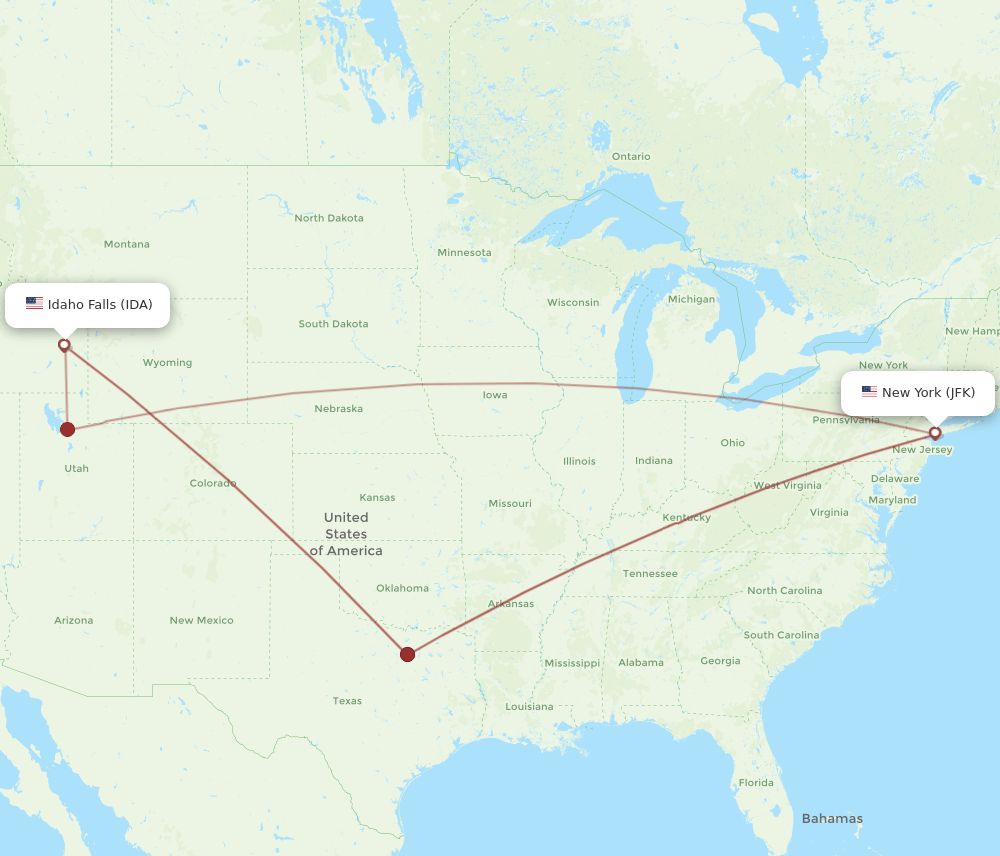 JFK-IDA flight routes