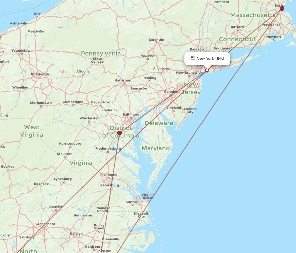 JFK-ILM flight routes