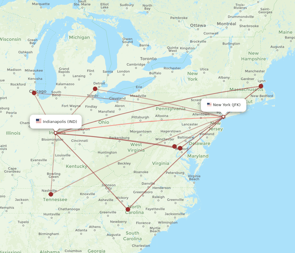 JFK-IND flight routes