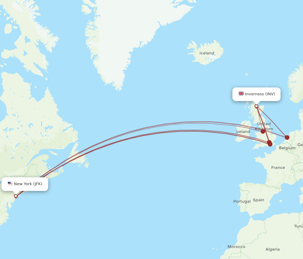JFK-INV flight routes