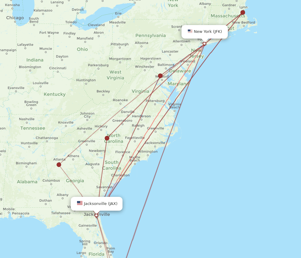 JFK-JAX flight routes