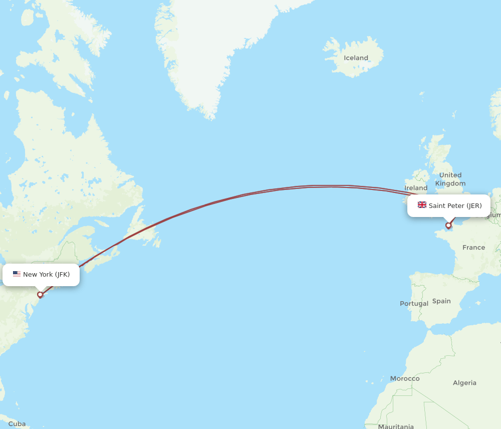 JFK to JER flights and routes map