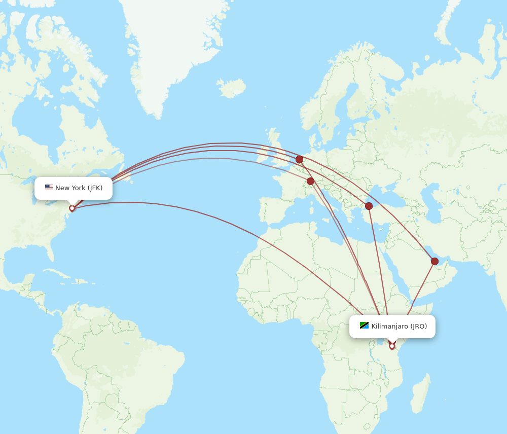 JFK-JRO flight routes