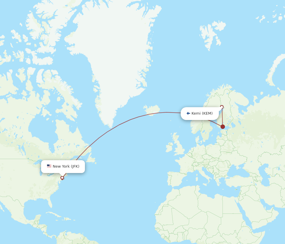 JFK to KEM flights and routes map
