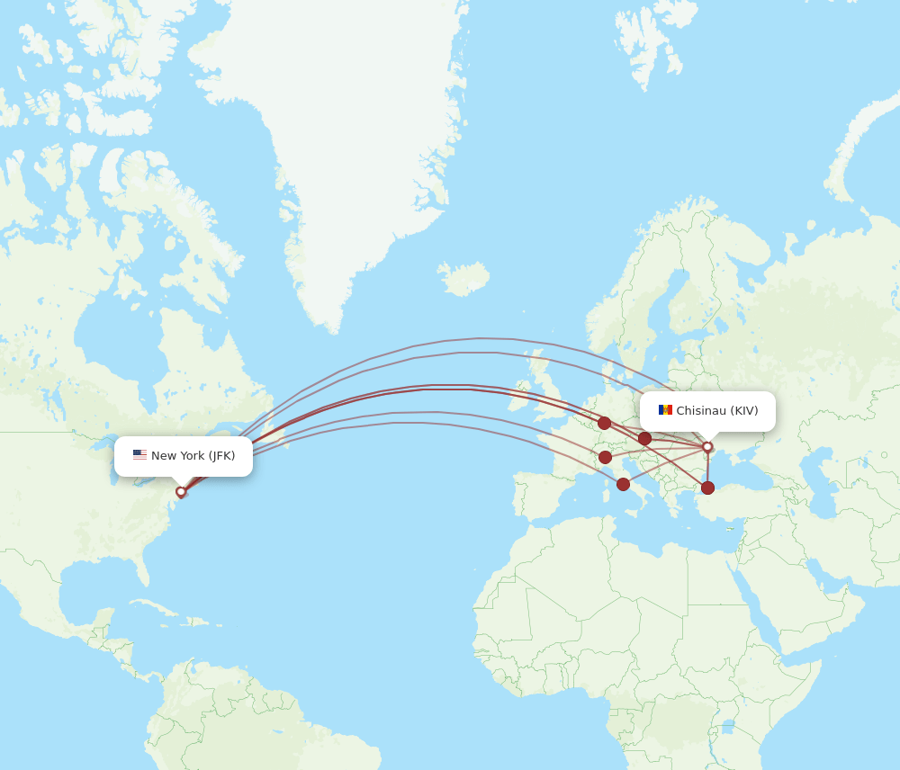New York - Chisinau route map and flight paths