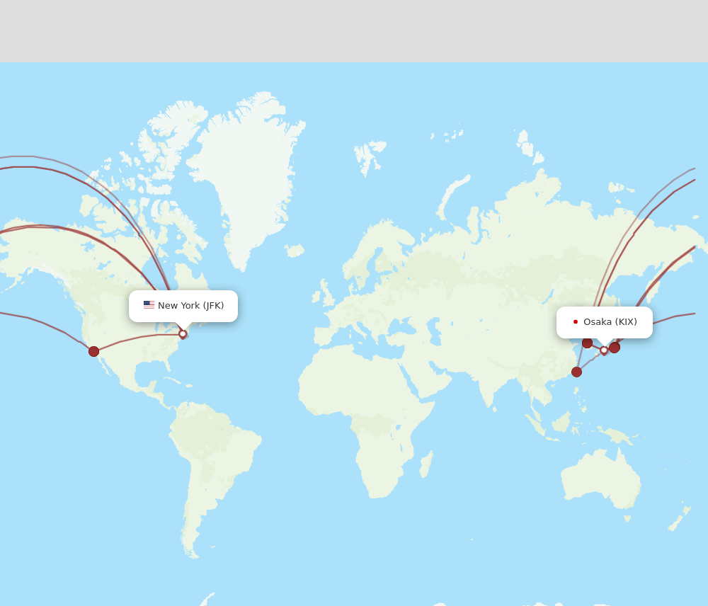 JFK to KIX flights and routes map