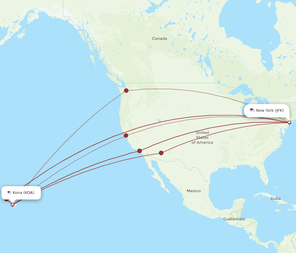 JFK-KOA flight routes