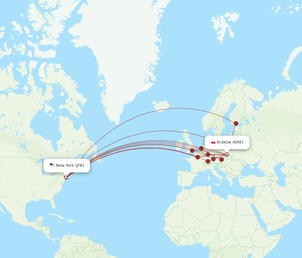 JFK-KRK flight routes