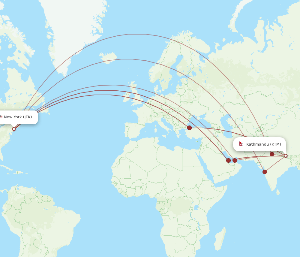 JFK-KTM flight routes