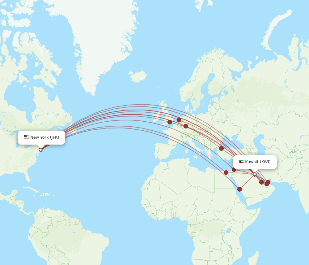 JFK to KWI flights and routes map