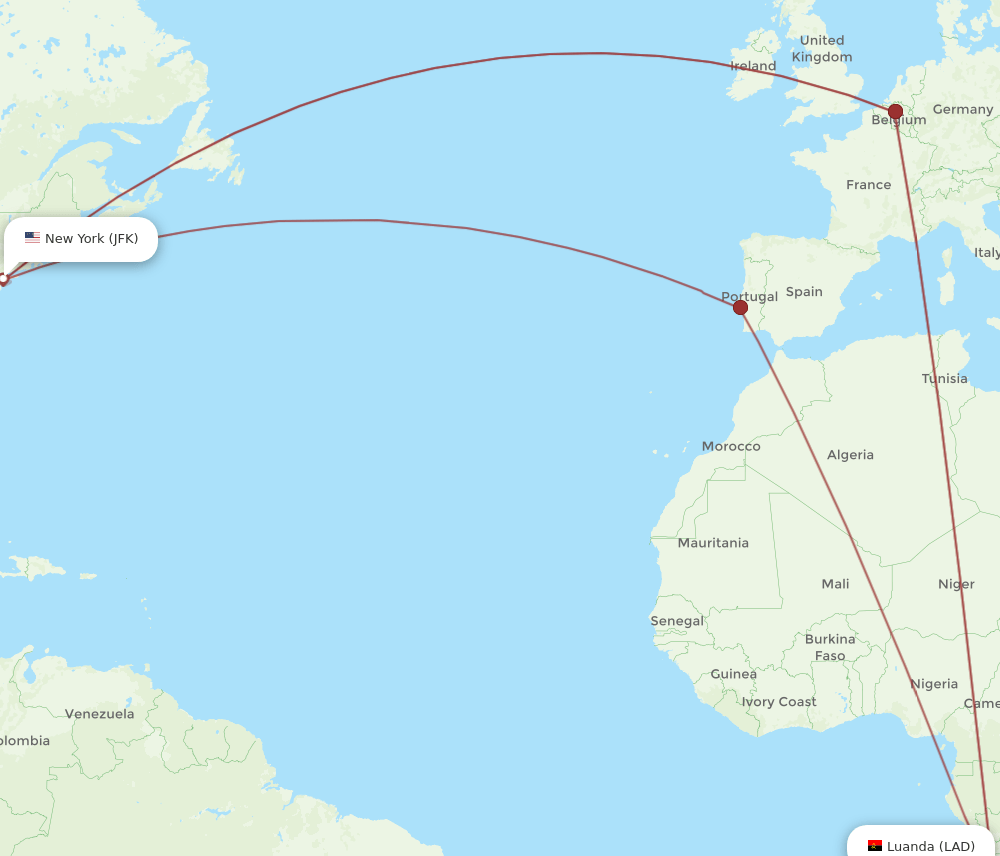 JFK-LAD flight routes