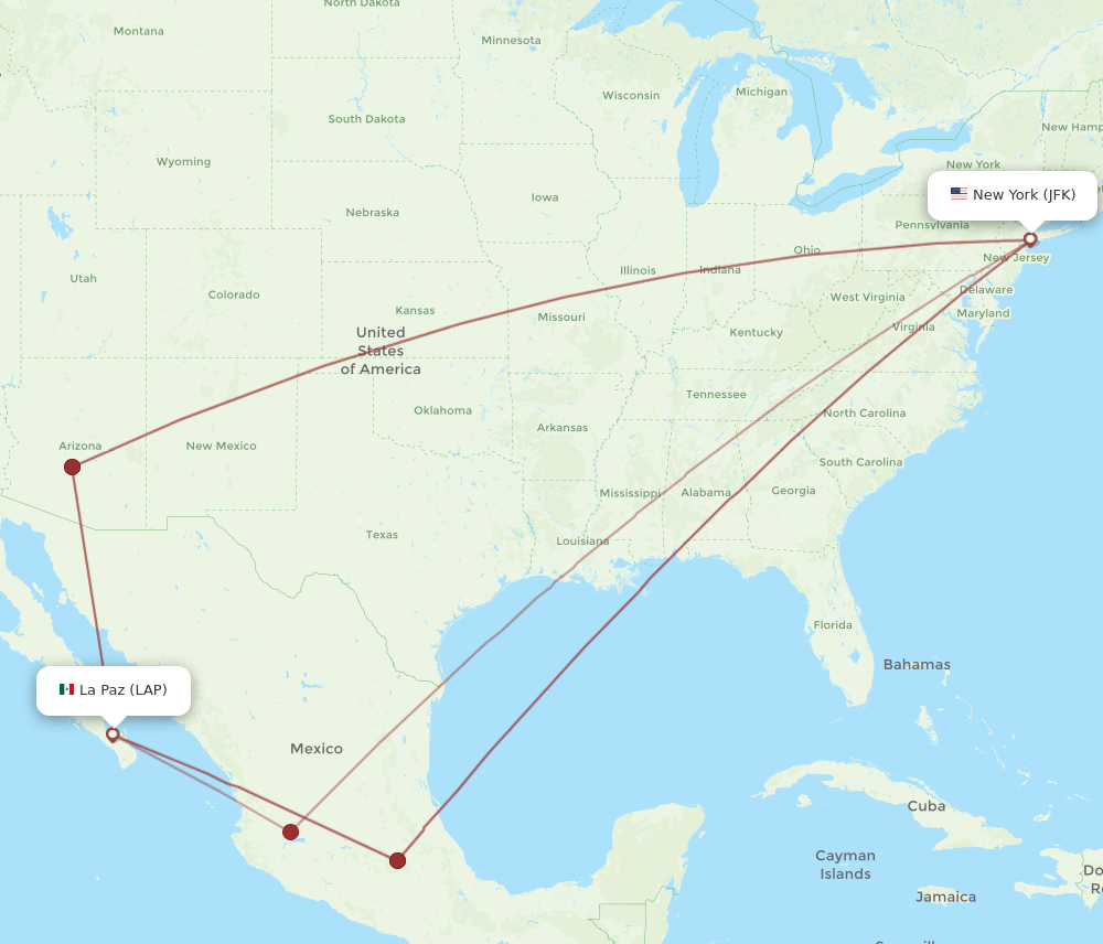 JFK-LAP flight routes