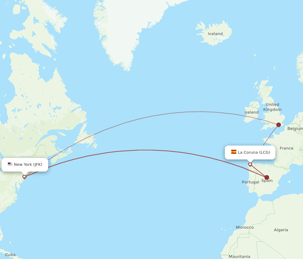 JFK to LCG flights and routes map