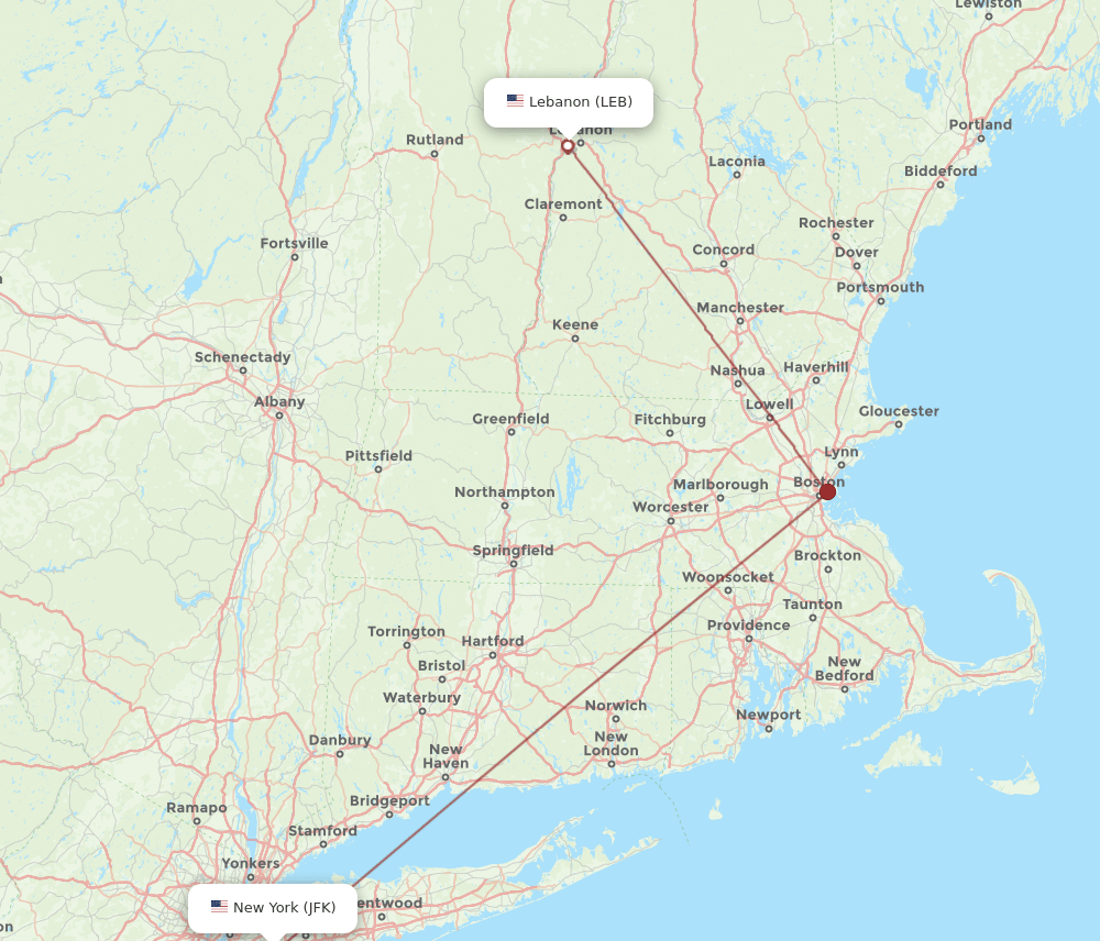 JFK-LEB flight routes