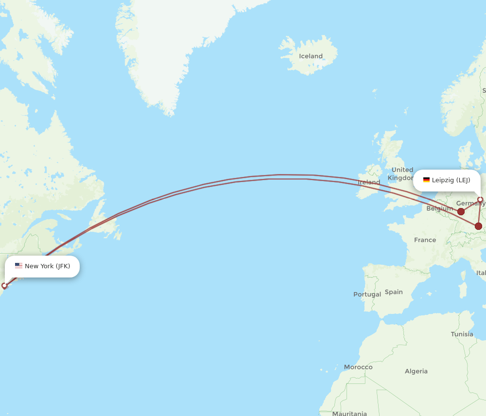 JFK to LEJ flights and routes map