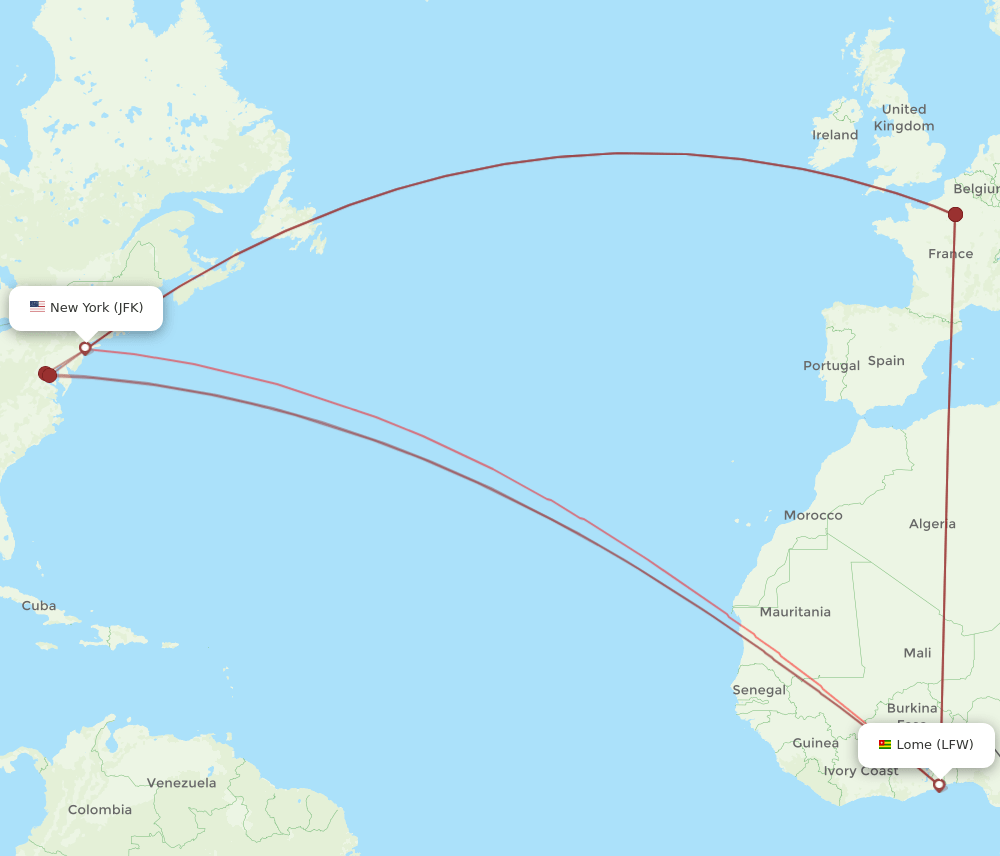 JFK-LFW flight routes
