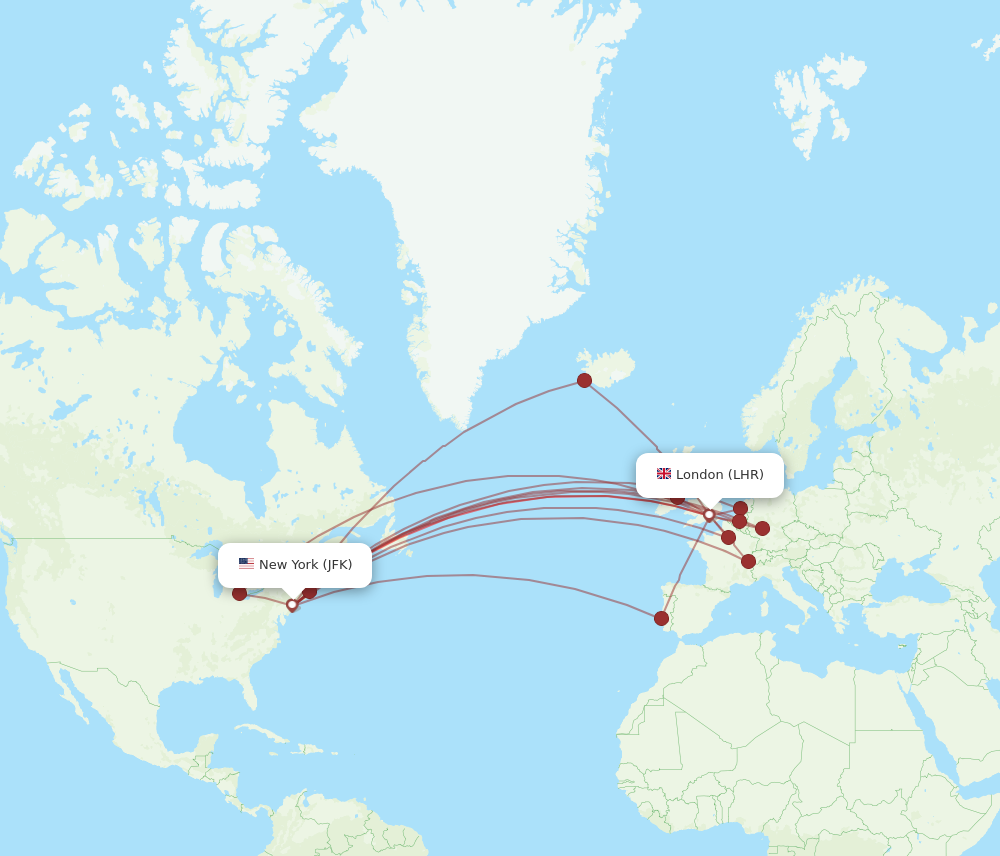 Flights from New York to London, JFK to LHR - Flight Routes