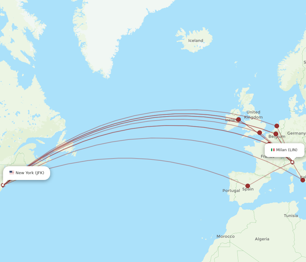 JFK to LIN flights and routes map