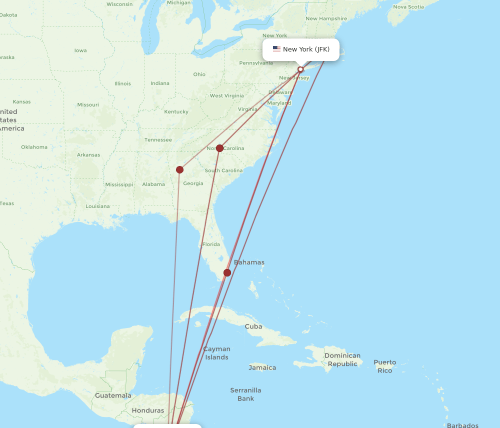 JFK-LIR flight routes