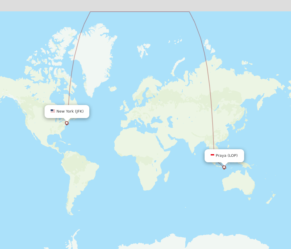 Praya - New York route map and flight paths