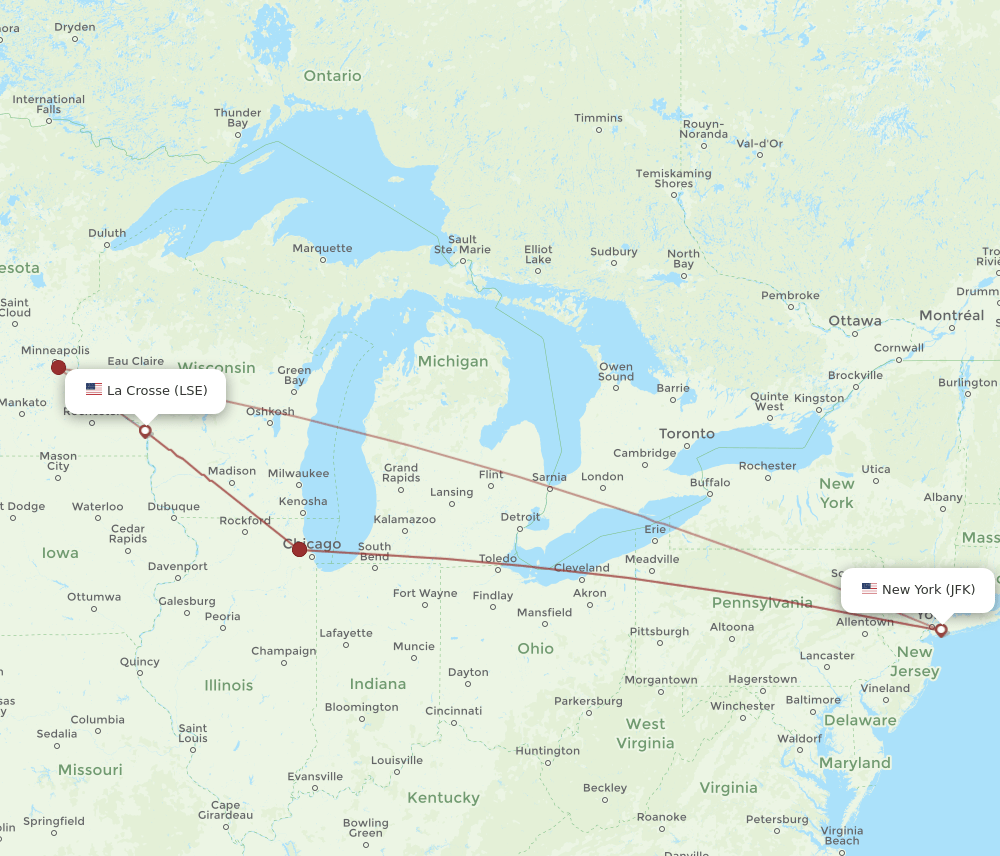 JFK-LSE flight routes