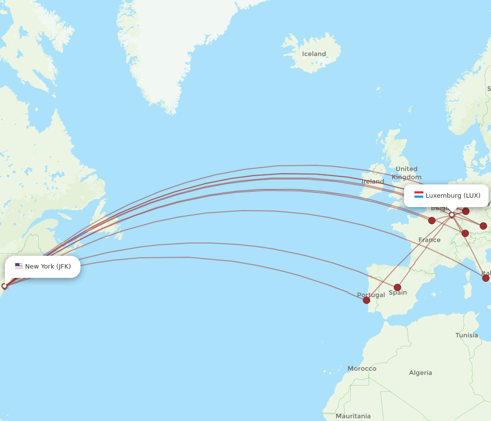 JFK-LUX flight routes