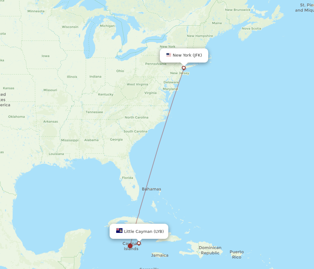 JFK-LYB flight routes