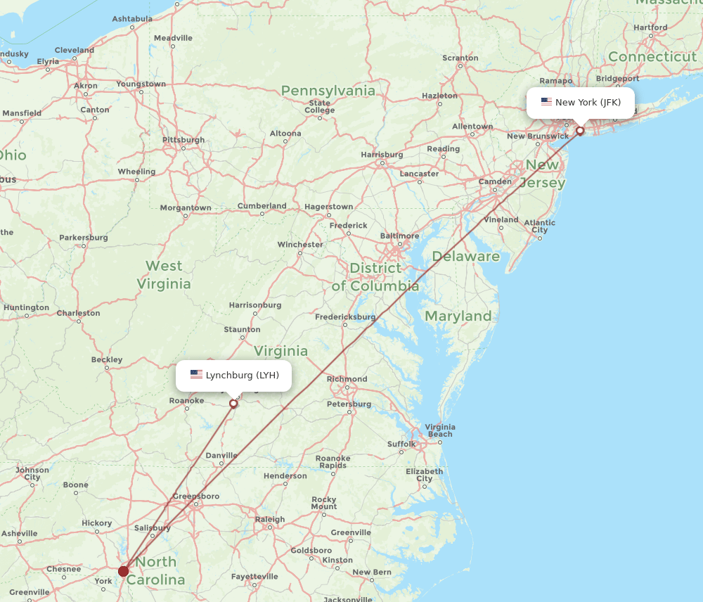 JFK-LYH flight routes