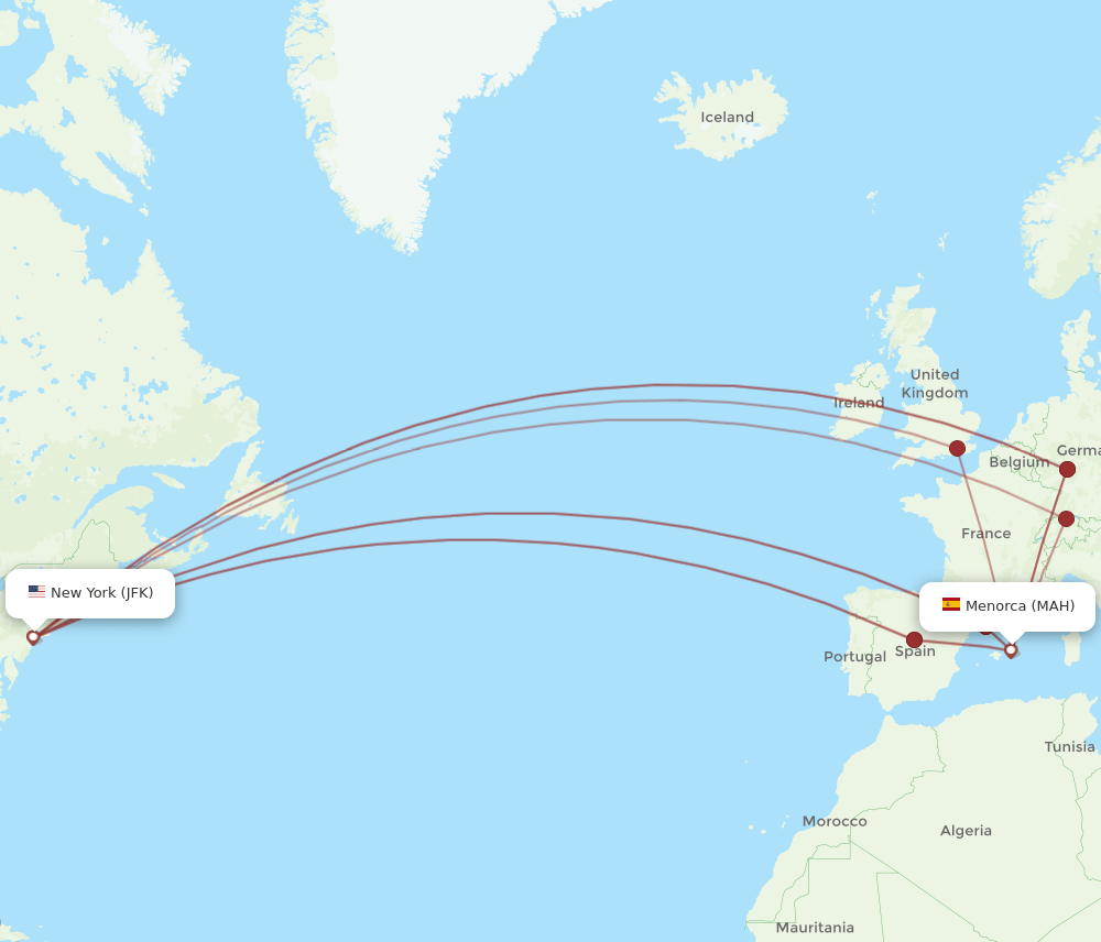 JFK-MAH flight routes