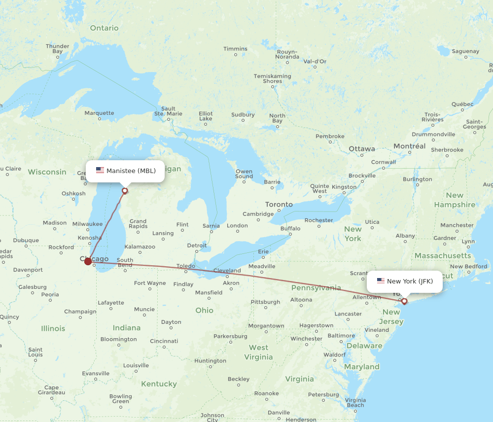 JFK-MBL flight routes