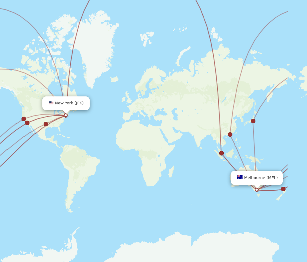 JFK to MEL flights and routes map