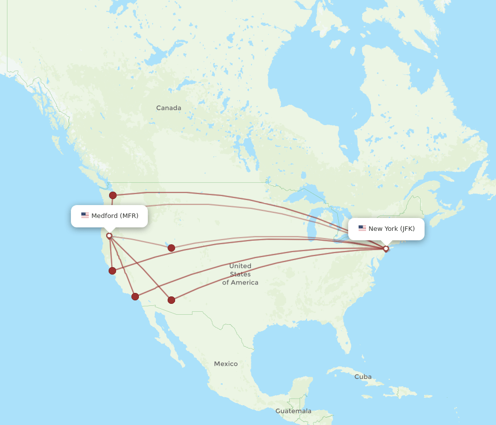 JFK-MFR flight routes
