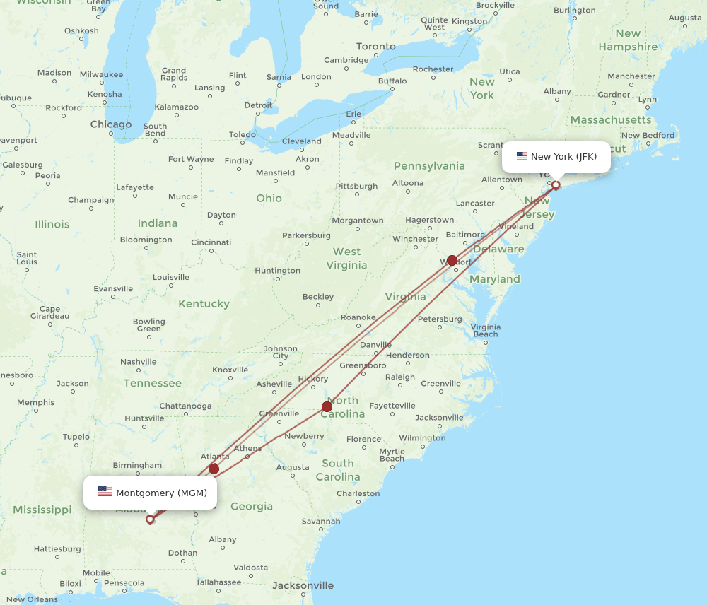 JFK-MGM flight routes
