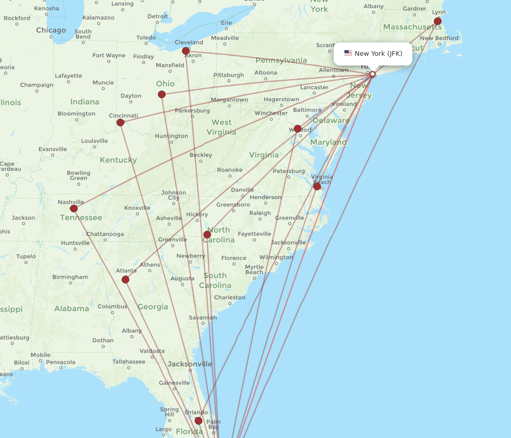 New York - Miami route map and flight paths