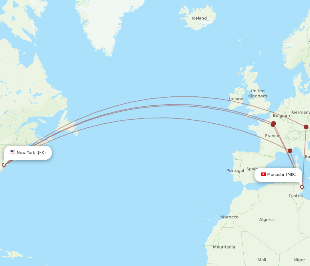 JFK-MIR flight routes