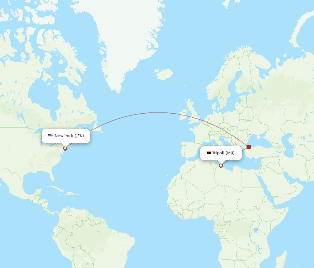 JFK to MJI flights and routes map