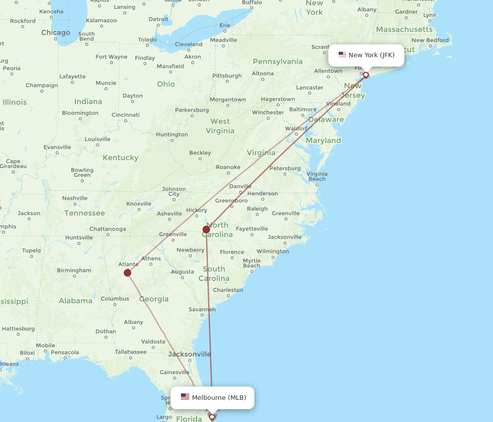 JFK-MLB flight routes