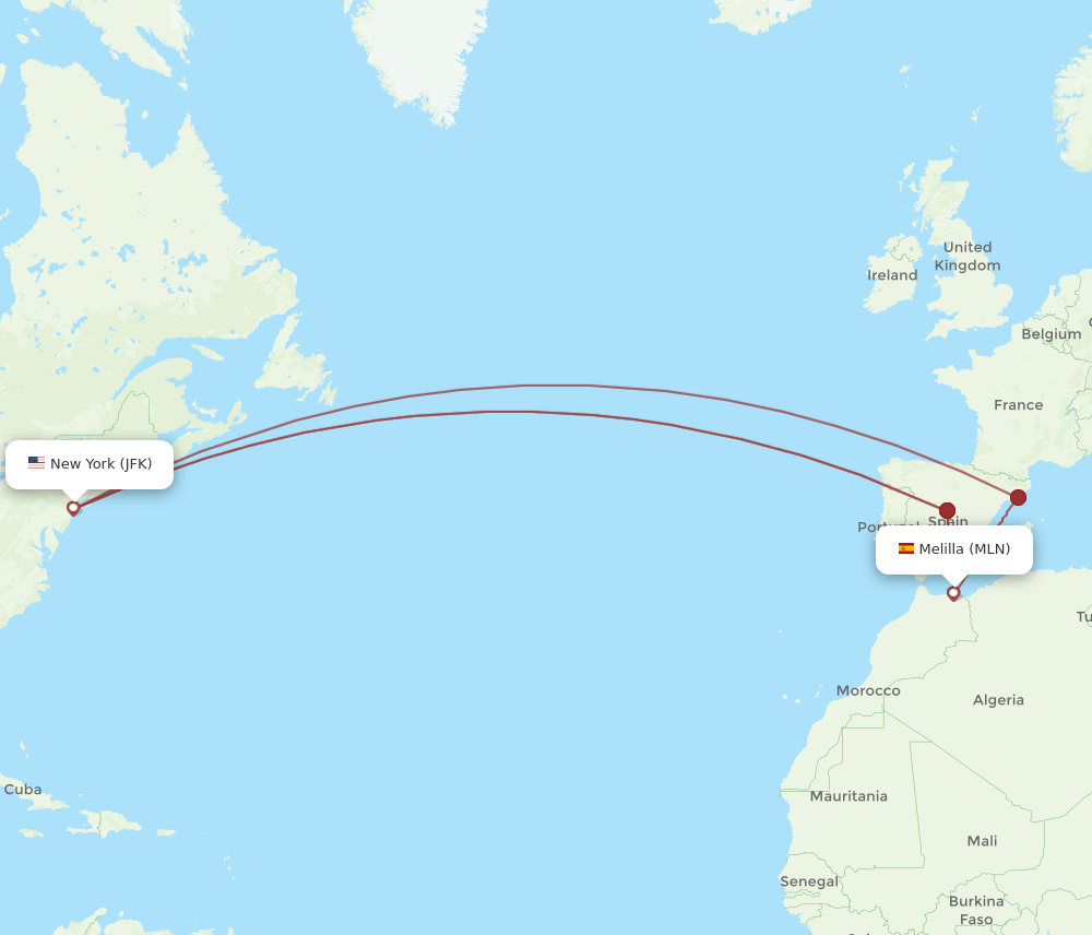JFK-MLN flight routes