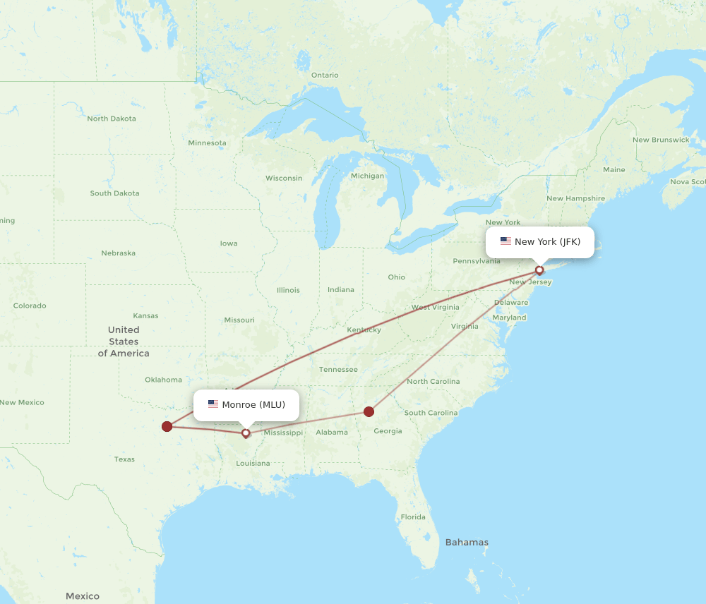 JFK-MLU flight routes
