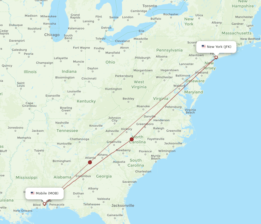 JFK-MOB flight routes