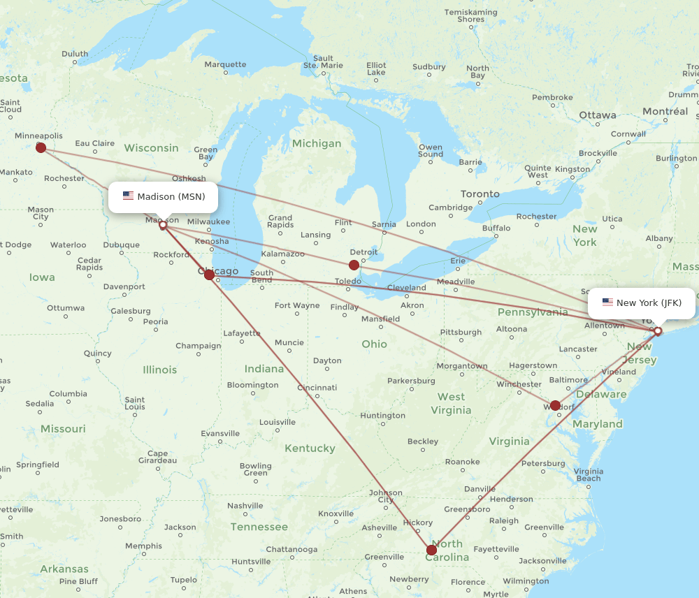 JFK-MSN flight routes