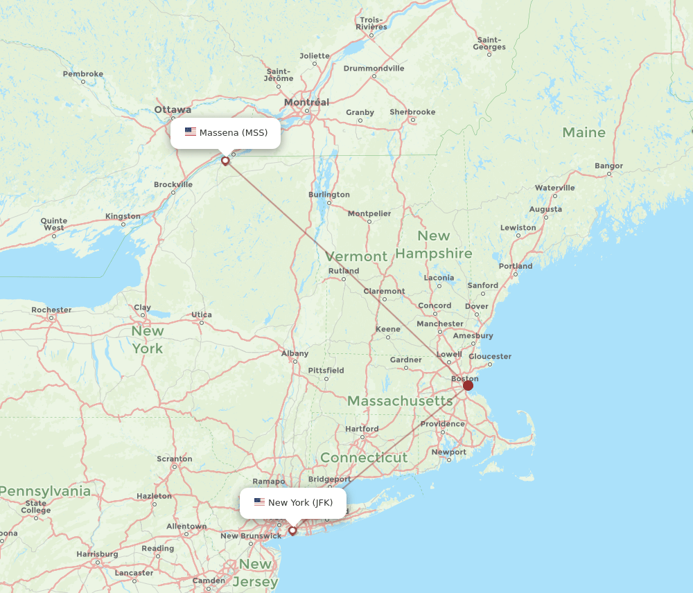 JFK-MSS flight routes