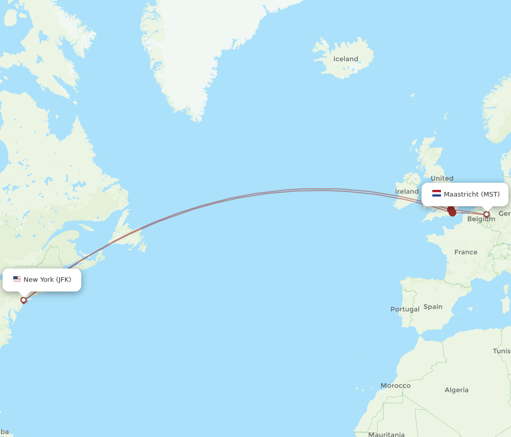 New York - Maastricht route map and flight paths