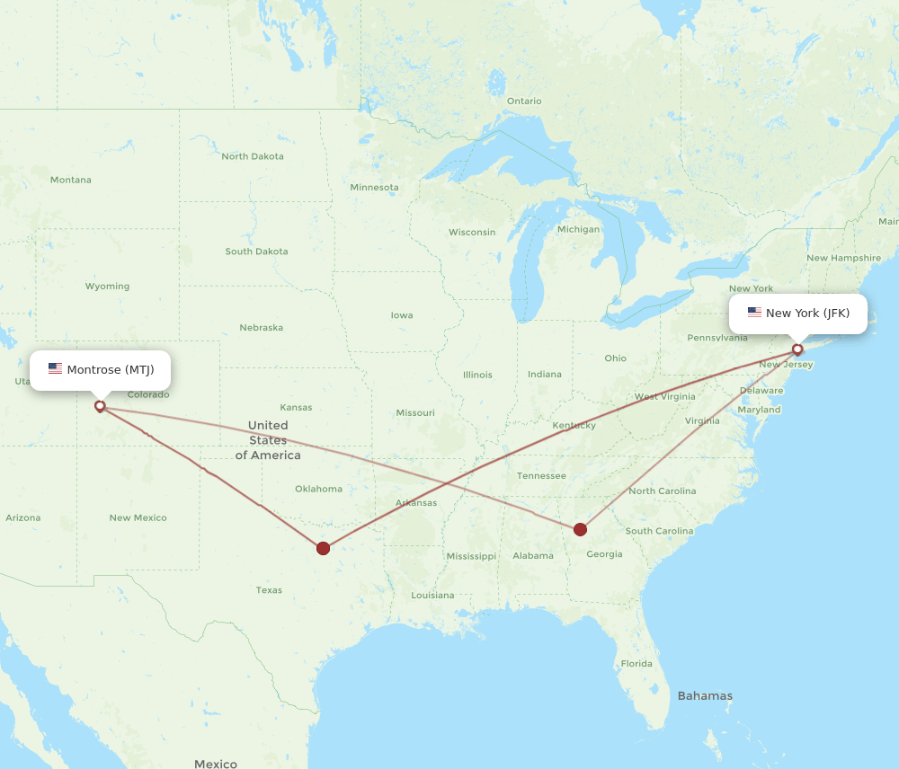 JFK to MTJ flights and routes map