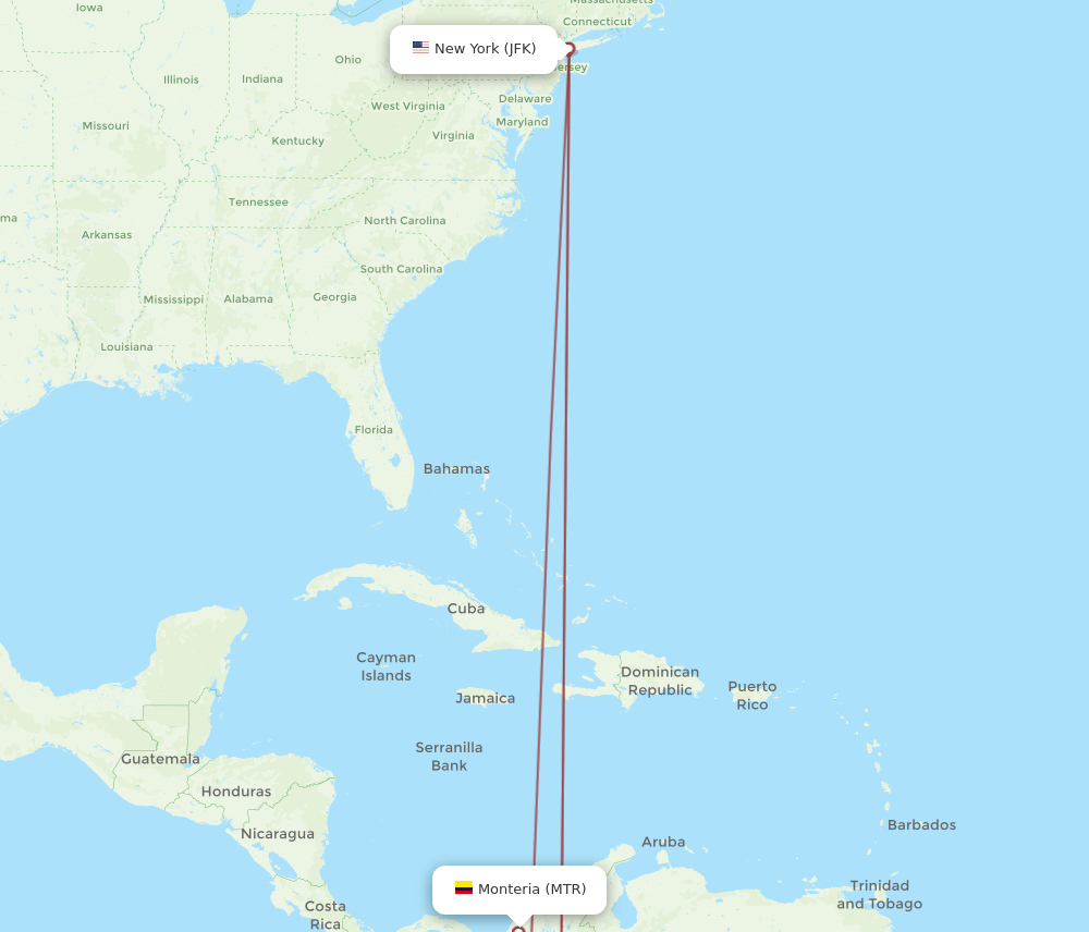 JFK-MTR flight routes