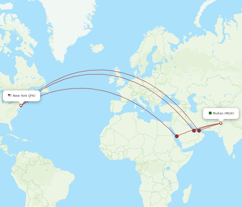 JFK to MUX flights and routes map