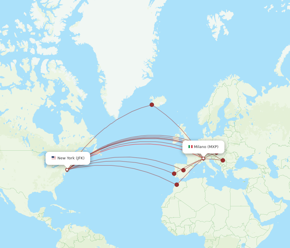 JFK to MXP flights and routes map