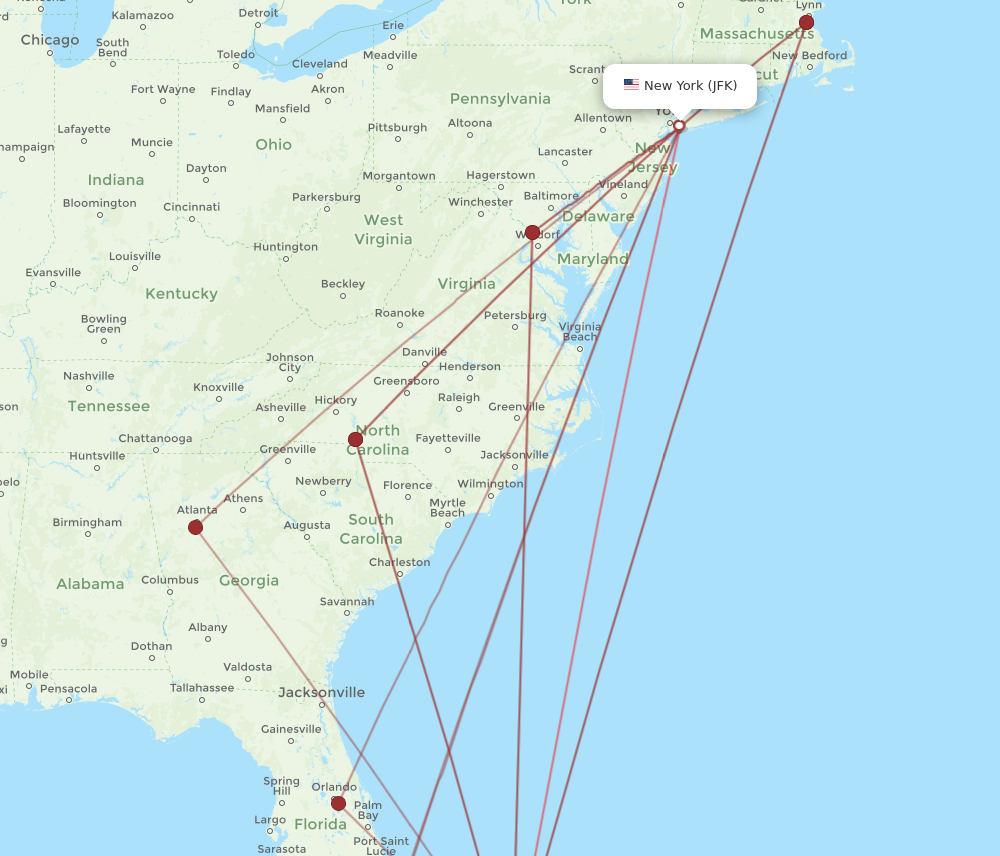 JFK to NAS flights and routes map
