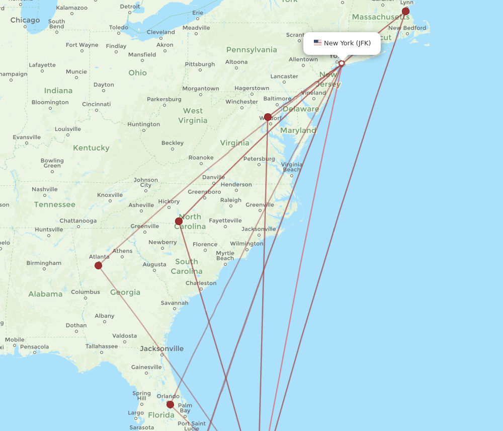 JFK-NAS flight routes