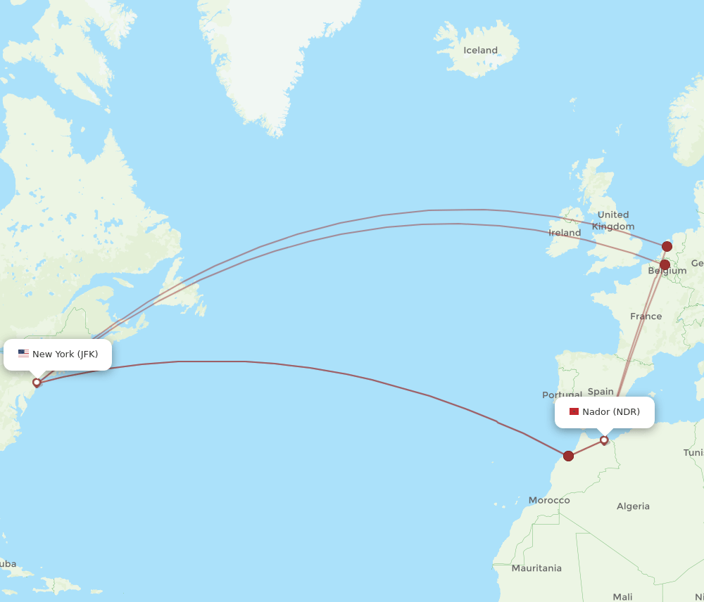 JFK-NDR flight routes